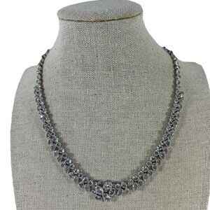 Clear Rhinestone Choker Necklace Leaf Pattern Dressy Wedding Bridal Evening 15"